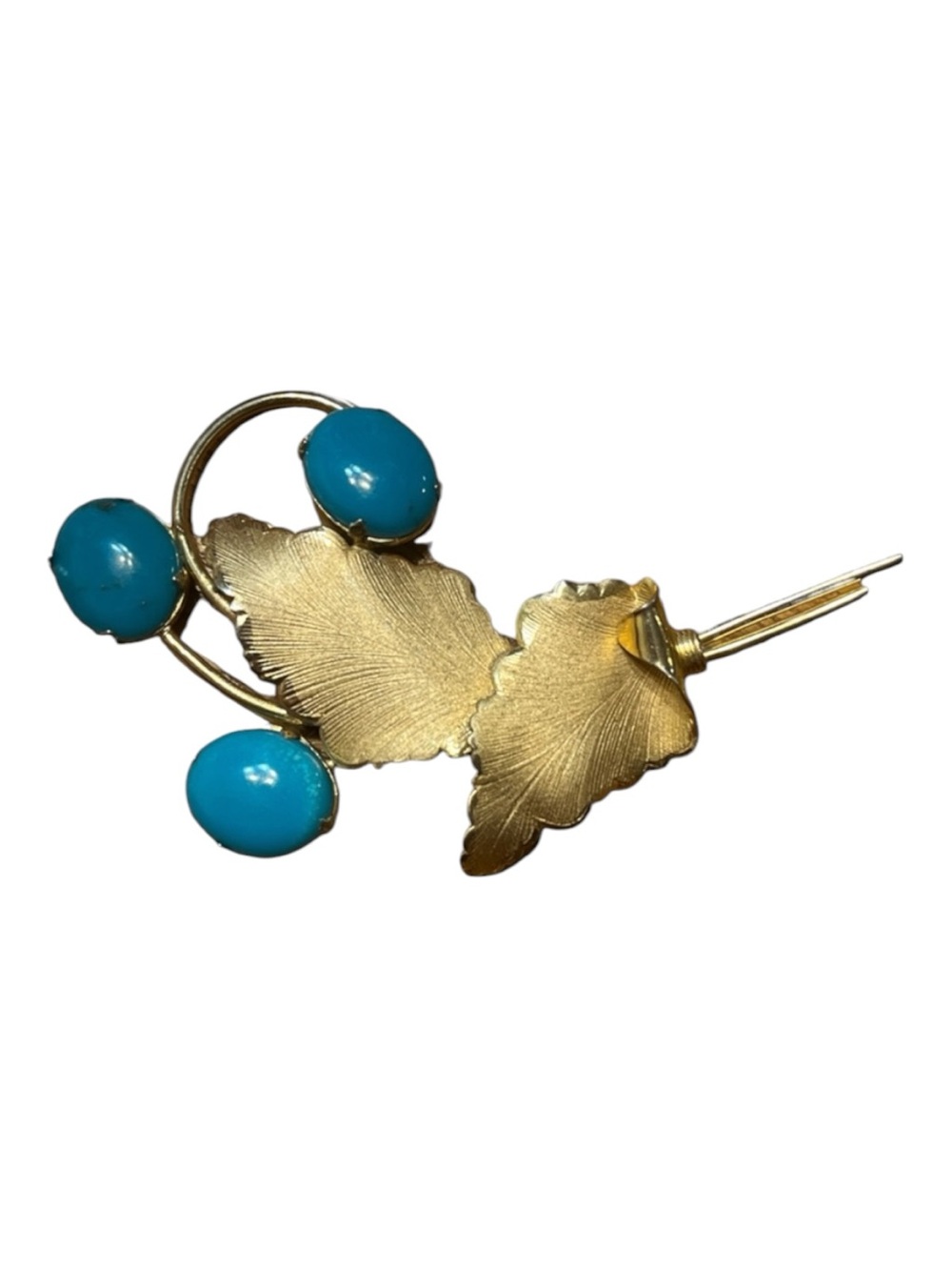 Vintage JJJ 1/20 12K GF Blue Milk Glass Brooch